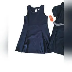 Stylish Kids Dress Set - Navy And Tan
