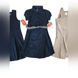 Stylish Kids Dress Set - Navy And Tan