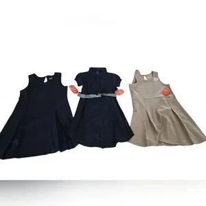Stylish Kids Dress Set - Navy and Tan