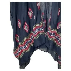 Summer & Rose Embroidered Boho Aztec Kimono OS