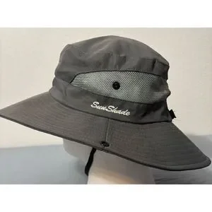 Sun Shade Boonie Hat Adjustable Foldable Bucket Ponytail Mesh Womens Gray