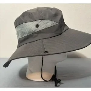 Sun Shade Boonie Hat Adjustable Foldable Bucket Ponytail Mesh Womens Gray