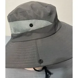 Sun Shade Boonie Hat Adjustable Foldable Bucket Ponytail Mesh Womens Gray