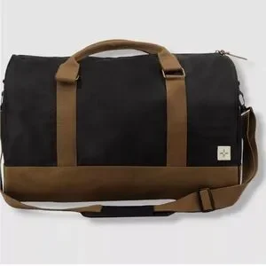 Sun + Stone Men's Black Reed Colorblocked Duffel Bag in Black & Tan NWT $100