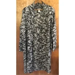 Sundance Black White Cable Knit Longline Cardigan Coat Duster Sweater Boho Soft