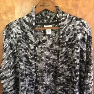 Sundance Black White Cable Knit Longline Cardigan Coat Duster Sweater Boho Soft