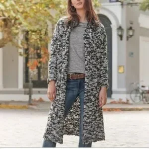 Sundance Black White Cable Knit Longline Cardigan Coat Duster Sweater Boho Soft