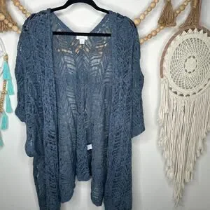 Sundance Ruana Blue Knit Open Cardigan