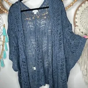 Sundance Ruana Blue Knit Open Cardigan