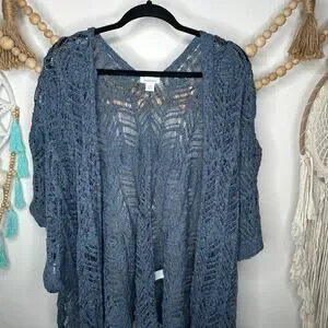Sundance Ruana Blue Knit Open Cardigan