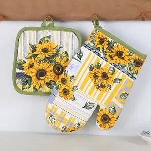 Sunflower Oven Mitt and Gloves 2pc Set Green & Yellow