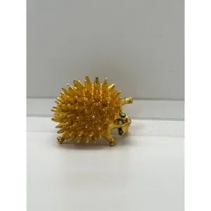 Super Cute Hedgehog Rhinestone Eyes Gold Tone Brooch Pin