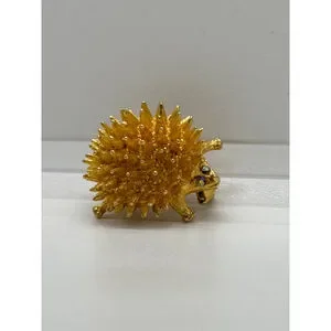 Super Cute Hedgehog Rhinestone Eyes Gold Tone Brooch Pin