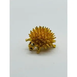 Super Cute Hedgehog Rhinestone Eyes Gold Tone Brooch Pin