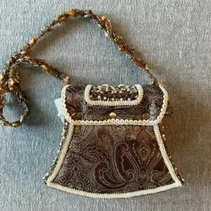 Susan Collection Beaded Evening Bag Brown Gold Embellished Pearls Renaissance