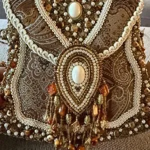 Susan Collection Beaded Evening Bag Brown Gold Embellished Pearls Renaissance