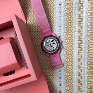 Swatch X Omega Moonswatch Mission To The Pink Moonphase Watch Velcro Band