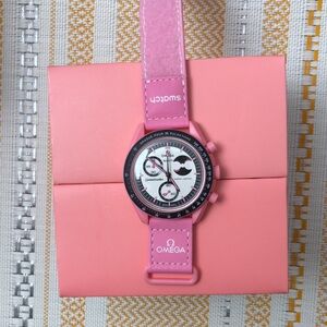 Swatch X Omega Moonswatch Mission To The Pink Moonphase Watch Velcro Band