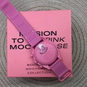 Swatch X Omega Moonswatch Mission To The Pink Moonphase Watch Velcro Band