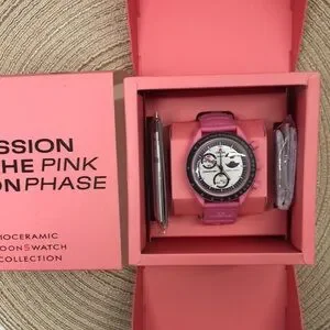 Swatch X Omega Moonswatch Mission To The Pink Moonphase Watch Velcro Band