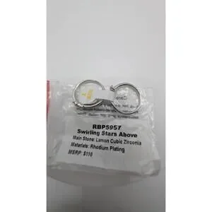 Swirling Stars Above Rhodium Plated Ring with Lemon Cubic Zirconia Size 7