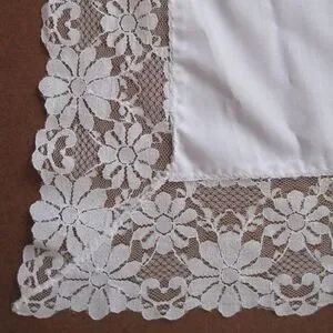 Tablecloth Flowers Cottage White Lace Trim 48x50"