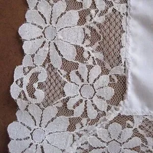 Tablecloth Flowers Cottage White Lace Trim 48x50"
