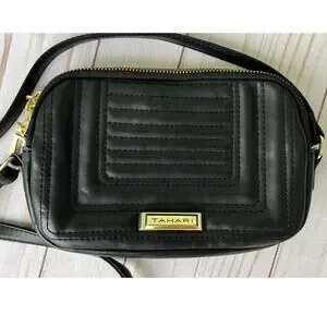 Tahari Black Women's Crossbody Purse Vegan Leather