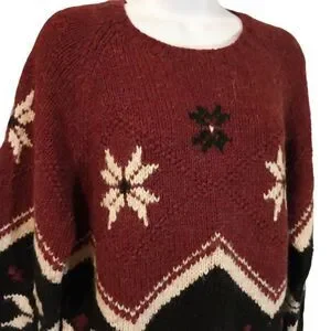 Talbots Collection Handknit Snowflake Nordic Wool Crew Neck sweater Unisex S