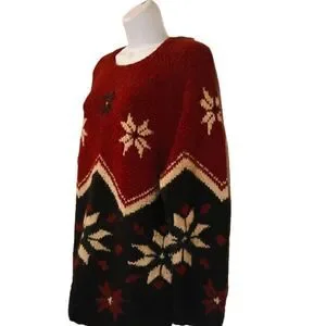 Talbots Collection Handknit Snowflake Nordic Wool Crew Neck sweater Unisex S