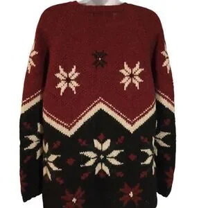 Talbots Collection Handknit Snowflake Nordic Wool Crew Neck sweater Unisex S