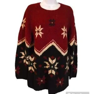 Talbots Collection handknit snowflake Nordic wool crew neck sweater unisex S