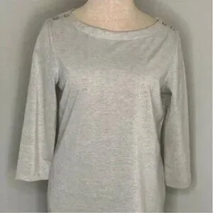 Talbots Women's Silver Gray Metallic Bateau Shirt Size MP