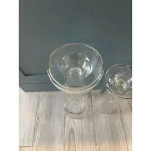 Tall Unbranded 2 Votive /Taper Candle Holders 13 1/5 10” Clear Glass Preowned