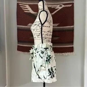 Tanya Taylor Linen Blend Belted Floral Shorts