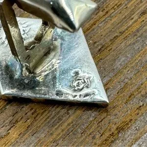 Taxco Mexico Vintage Alpaca Silver Abalone Inlay Diamond Shaped Cufflinks