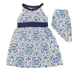 TEA COLLECTION Girls Floral Dress Set 18-24 mo L Outfit Sleeveless Bloomers Blue