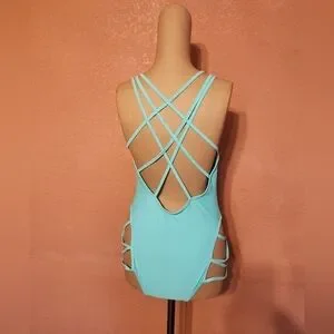 Teal Strappy One Piece Swimsuit Size Large Perfect For Beach Swim Vacation