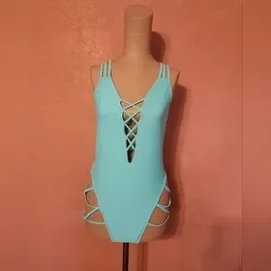 Teal strappy one piece swimsuit Size large perfect for beach swim vacation
