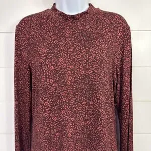 Ted Baker Print Long Sleeve Rhheaa Knit Tee Shirt Oxblood Red Brown Sz 4