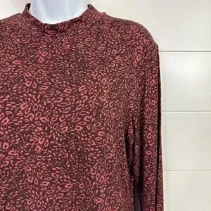 Ted Baker Print Long Sleeve Rhheaa Knit Tee Shirt Oxblood Red Brown Sz 4