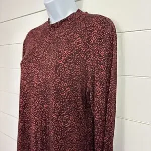Ted Baker Print Long Sleeve Rhheaa Knit Tee Shirt Oxblood Red Brown Sz 4