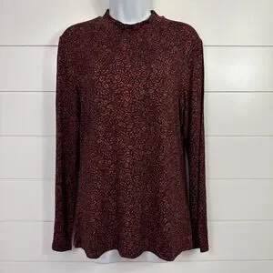 Ted Baker Print Long Sleeve Rhheaa Knit Tee Shirt Oxblood Red Brown sz 4