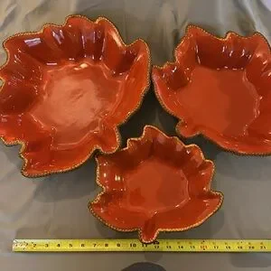 Temptations 3PC Seasonal Autumn Leaf Ceramic Figural Bowl Set