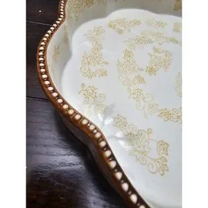 Temptations Old World Yellow Floral Lace Baking Dish Pie 12"