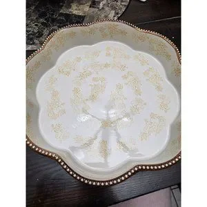 Temptations Old World Yellow Floral Lace Baking Dish Pie 12"