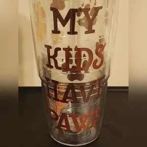 Tervis "My Kids Have Paws" Clear Insulated 24 Oz Brown Lid Dog Cat Pet Tumbler