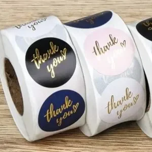 Thank You-Stickers-4 Colors Black Blue White And Pink With Gold Text 1" -500