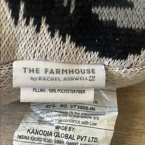 The Farmhouse Cozy Black And Gray Dog Pillow With Striped Scarf. NWOT