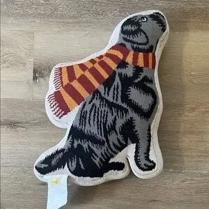 The Farmhouse Cozy Black And Gray Dog Pillow With Striped Scarf. NWOT